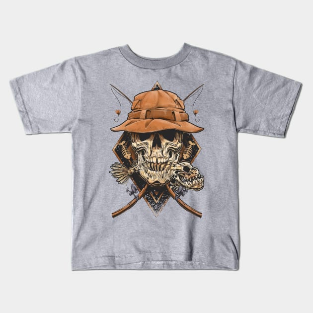 skull fisherman Kids T-Shirt by Chack Loon